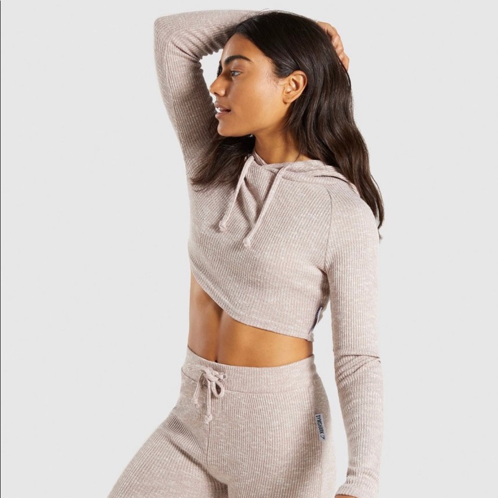 Gymshark Slounge Cropped Hoodie - Taupe Marl